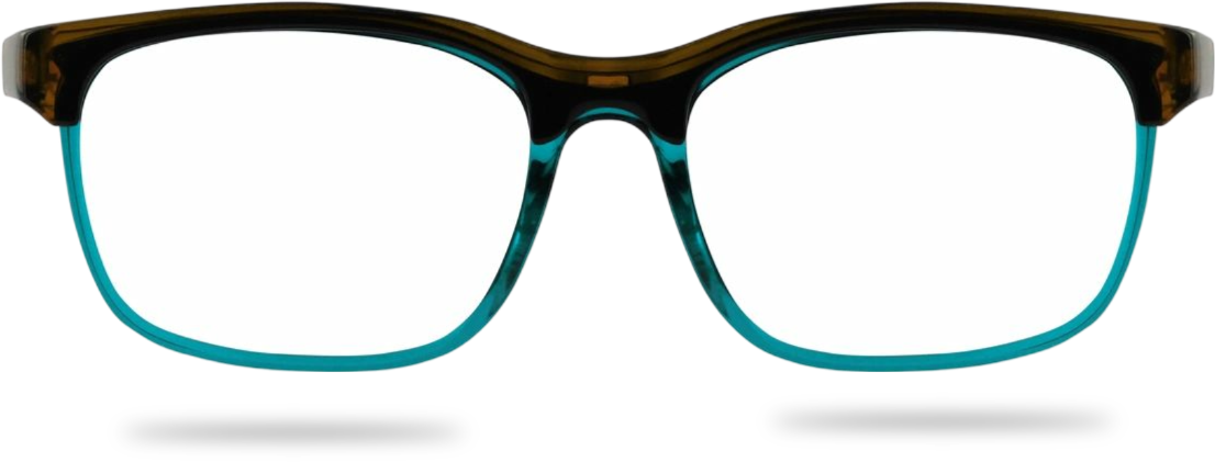 A pair of glasses is shown in front of a green background.